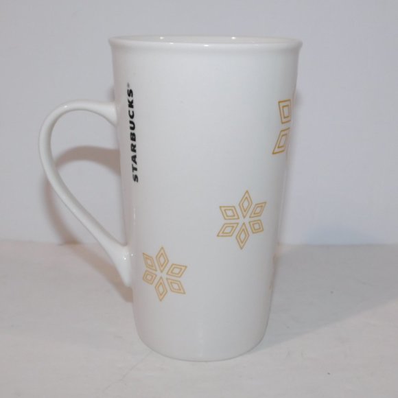 Starbucks 2016 White Gold Christmas Holiday Snowflake tall 18 oz Coffee Mug - Picture 3 of 6